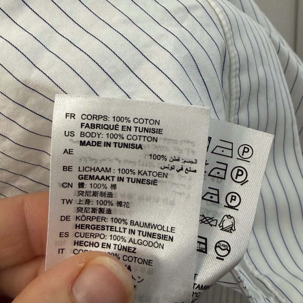 Sandro Paris Womens Blue White Pinstripe High Low Oversized‎ Cotton Shirt Blouse - Picture 7 of 9